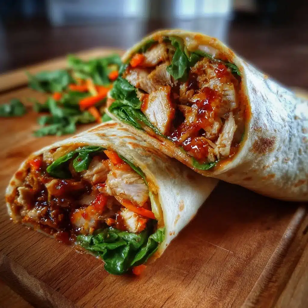 Delicious sweet chili chicken wraps presented on a plate, ready to eat.