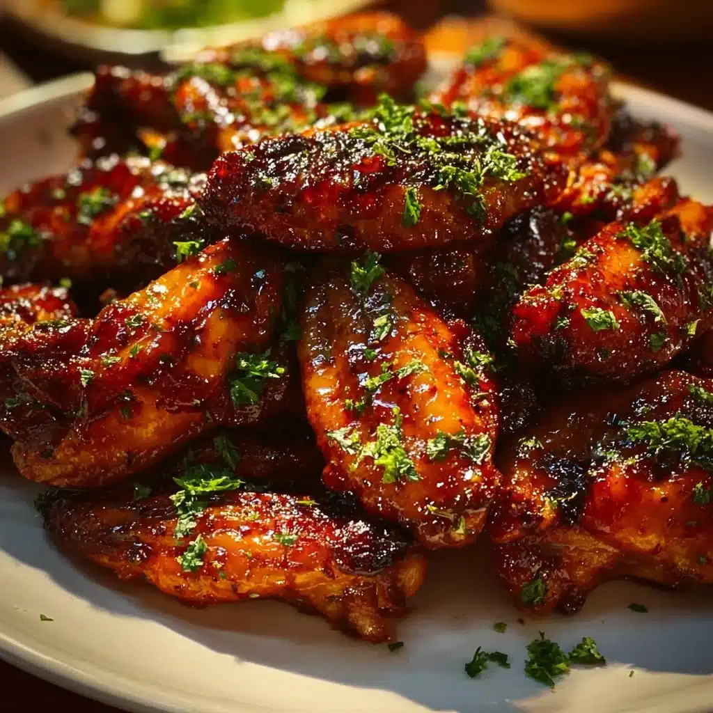 Delicious sweet chili glazed chicken wings served on a plate