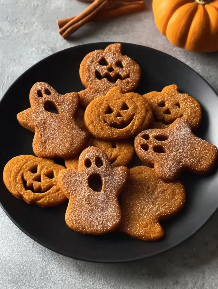Plate of vegan pumpkin spice cookies with autumn leaves background