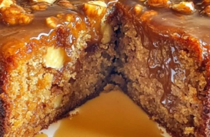 Delicious slice of Walnut Cinnamon Cake topped with nuts and cinnamon
