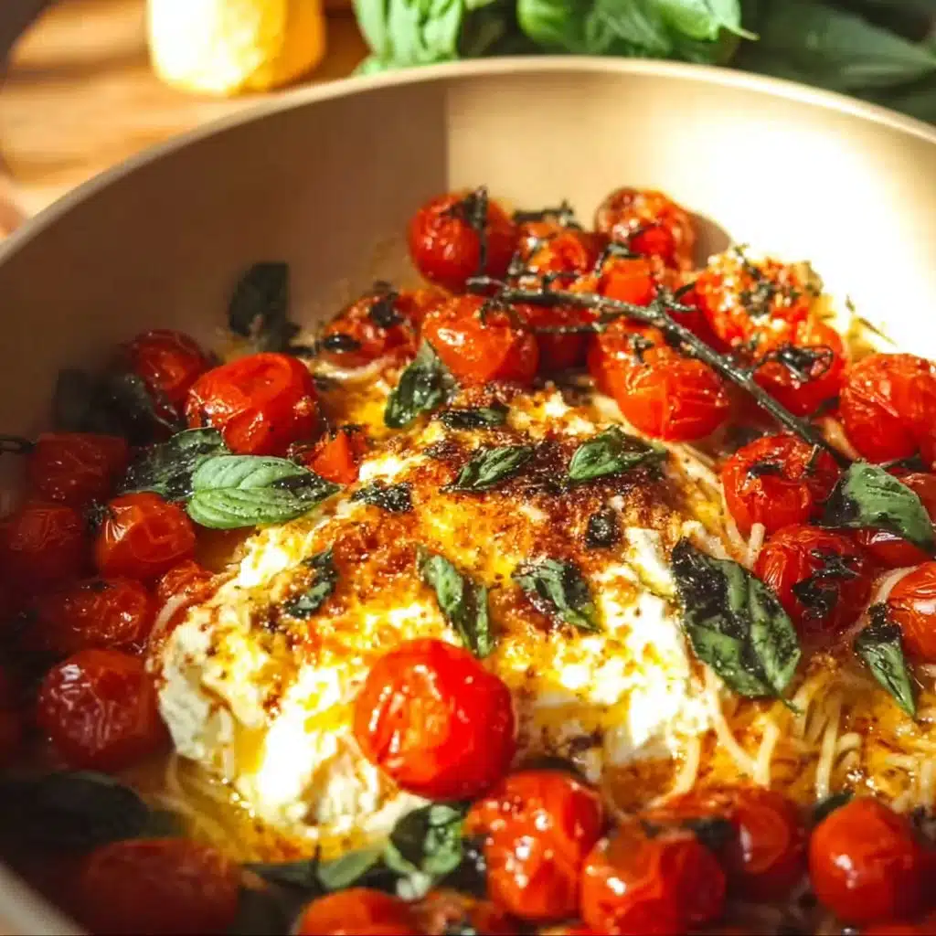 Baked feta pasta with cherry tomatoes, a delicious and creamy recipe.