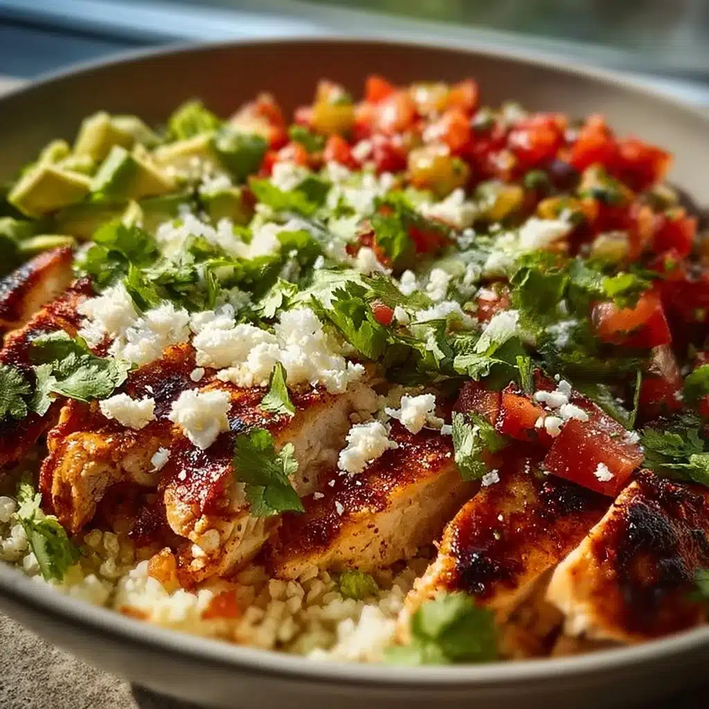 Delicious Cauliflower Rice Chicken Burrito Bowl with fresh ingredients