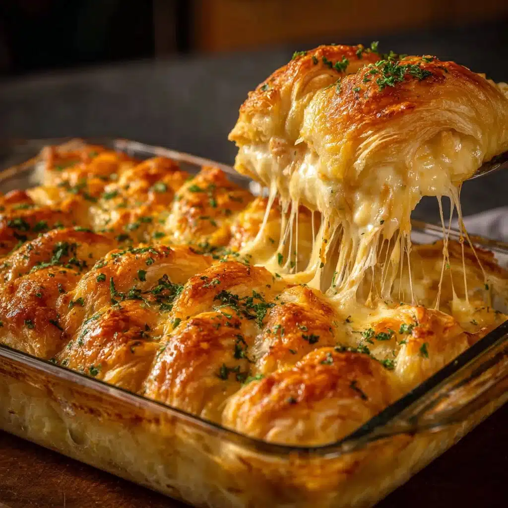 Cheesy Chicken Crescent Bake served on a plate with garnish