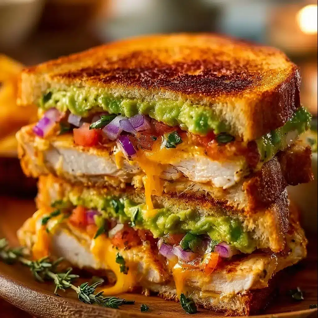 Delicious Chicken Avocado Melt Sandwich with melted cheese and fresh toppings