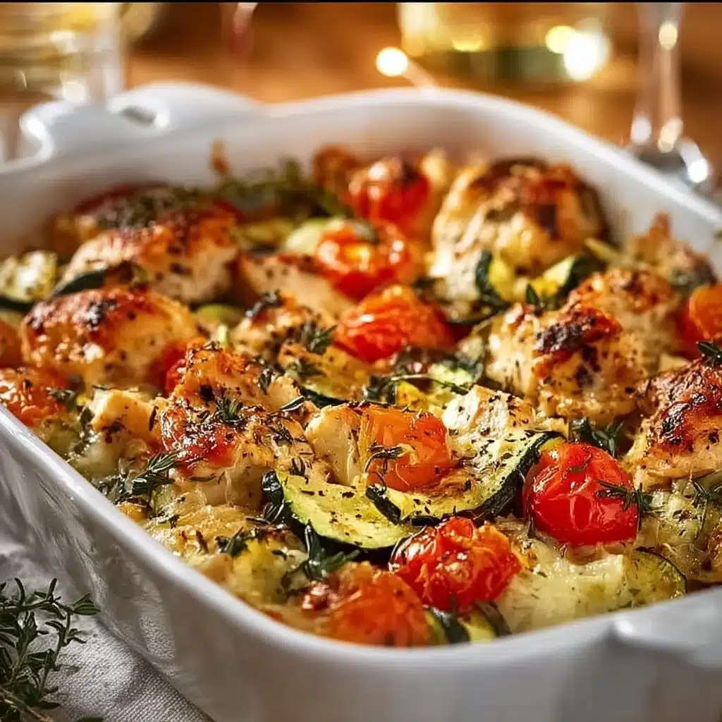 Delicious Chicken Zucchini Bake with melted cheese and fresh herbs