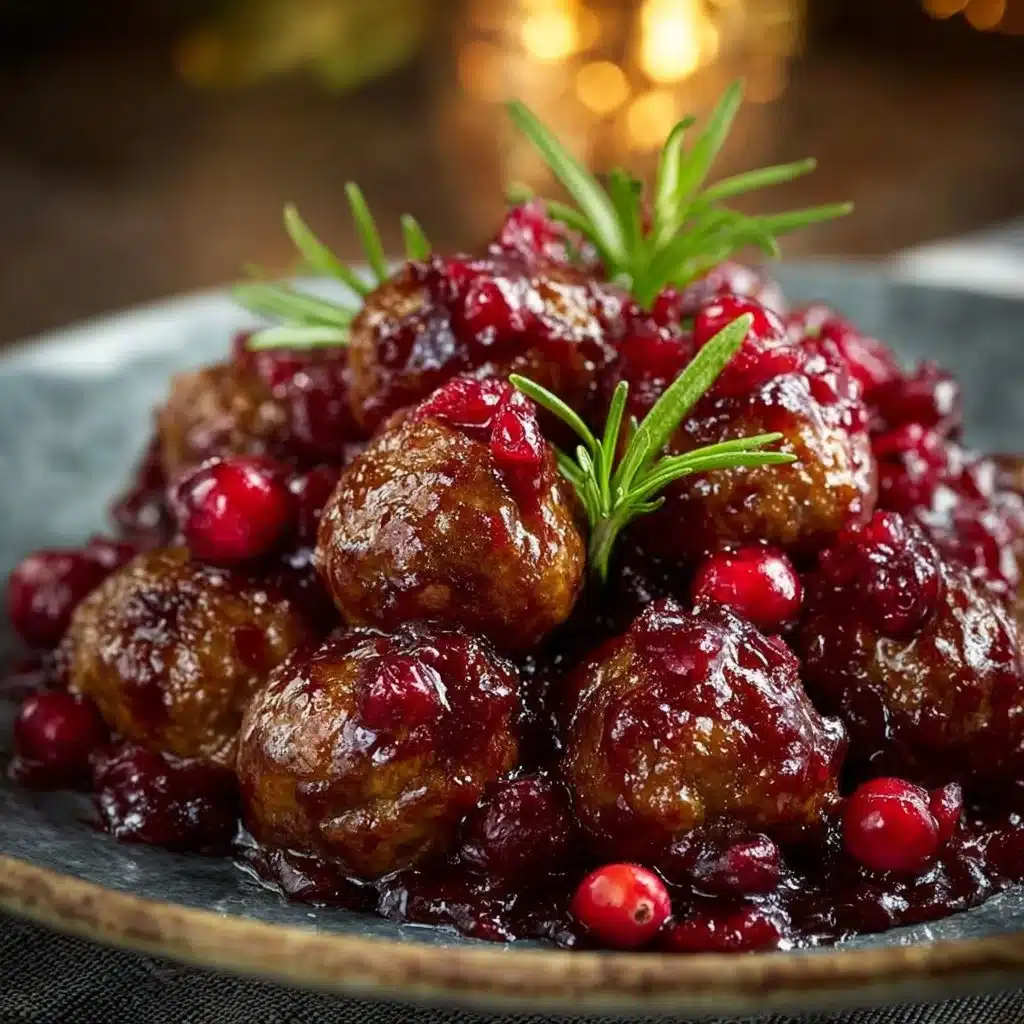 Plate of delicious Christmas Cranberry Meatballs ready to serve for the holidays