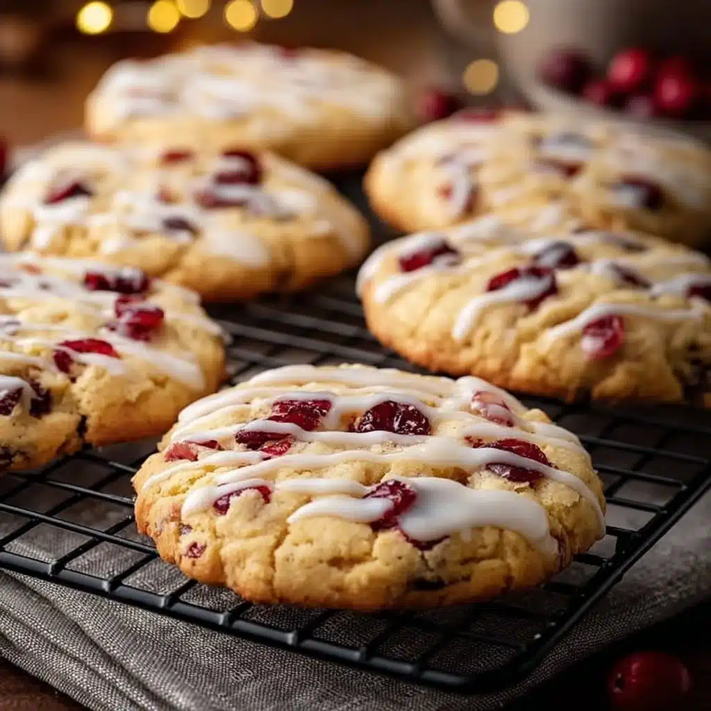 Holiday cranberry orange cookies with festive decorations on a plate