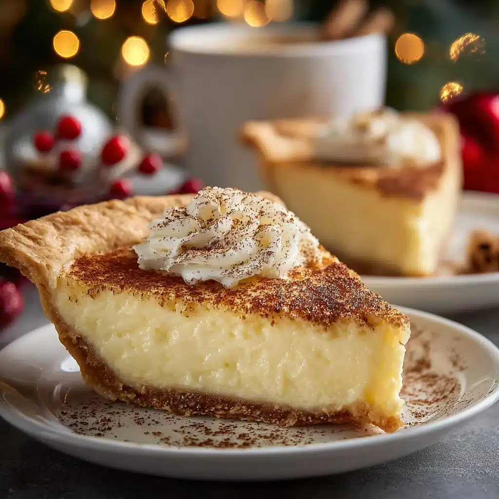 Delicious Christmas Eve Cinnamon-Vanilla Custard Pie served on a festive table