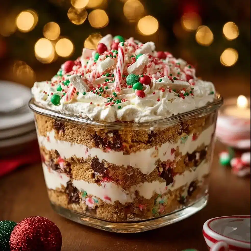 Delicious Christmas Pavlova topped with fresh fruits and whipped cream