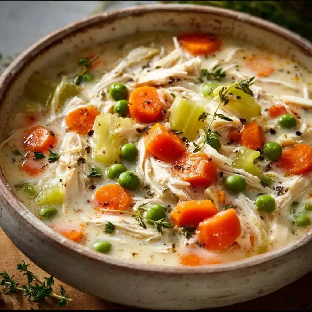 Delicious Cottage Cheese Chicken Soup served in a bowl with herbs on top.