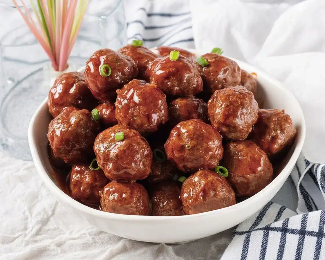 Cranberry Meatballs served with a tangy sauce, perfect for appetizer or dinner.