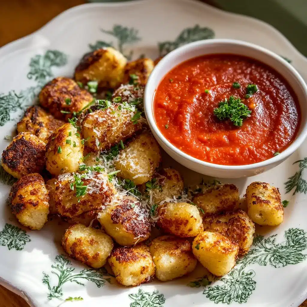 Crispy air fryer gnocchi served in a bowl with herbs and spices.