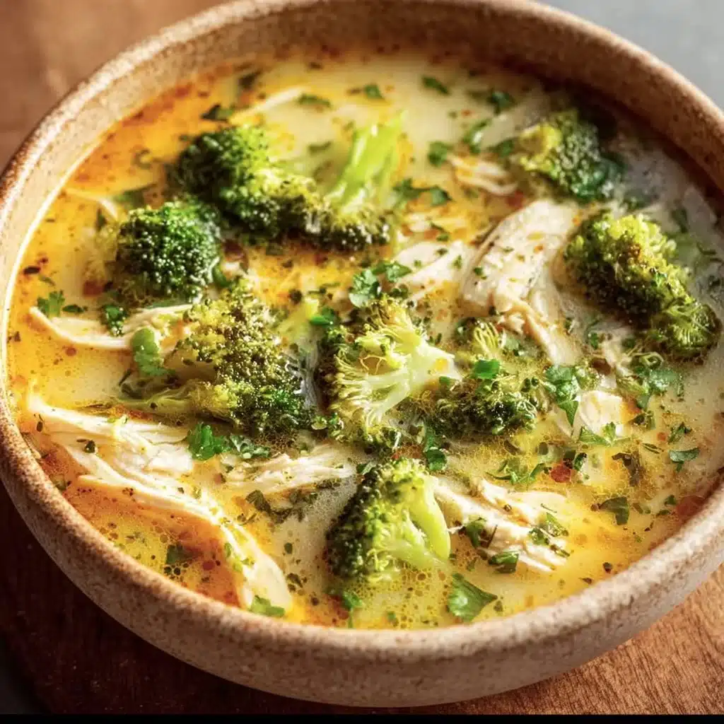 Delicious Crockpot Cheesy Chicken Broccoli Soup served in a bowl
