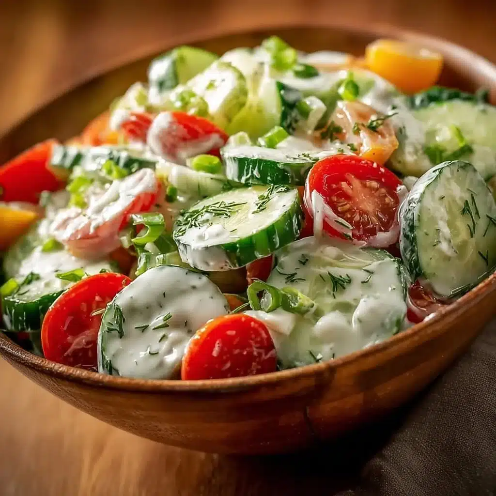 Delicious Cucumber Ranch Crack Salad topped with fresh herbs and ranch dressing