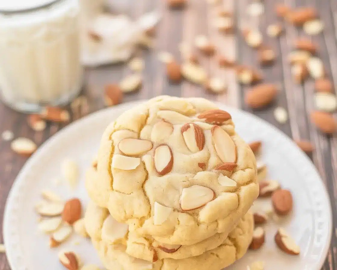 Triple Almond Cookies featuring almond flour, almond extract, and chopped almonds.