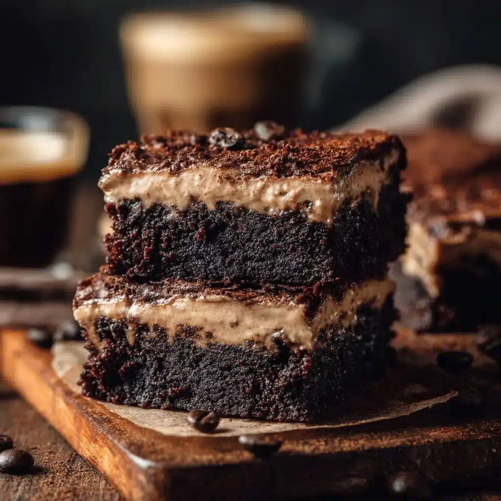 Delicious frosted coffee brownies with a rich chocolate and coffee flavor.
