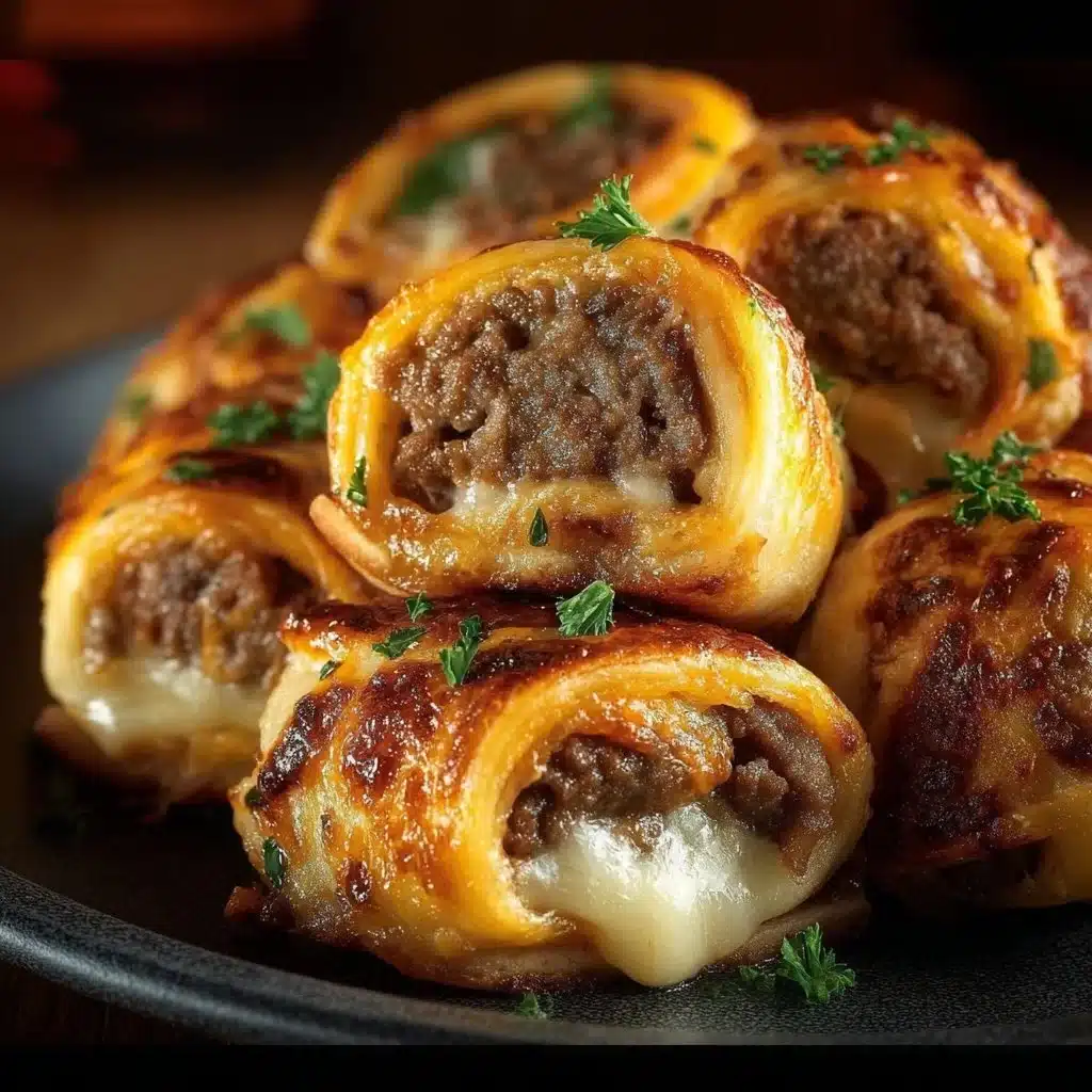 Delicious garlic butter cheeseburger rollups served on a plate
