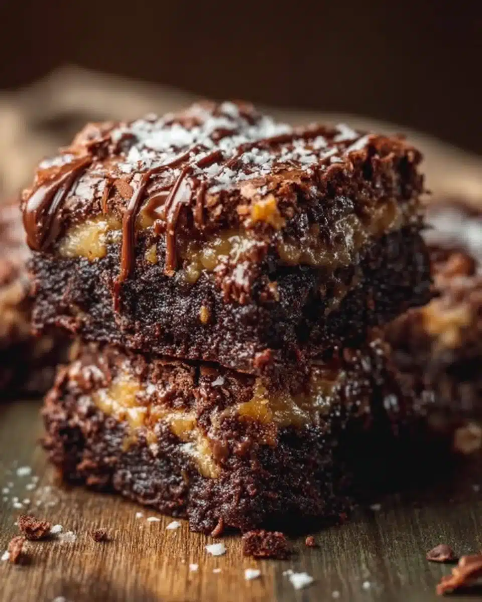 Delicious German Chocolate Brownies with coconut and pecan topping