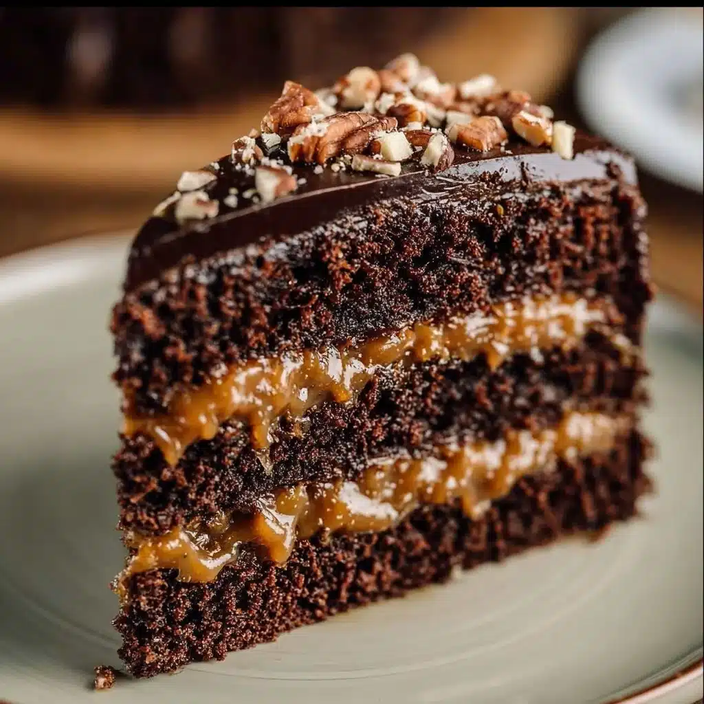 Delicious homemade German Chocolate Cake with coconut and pecan frosting