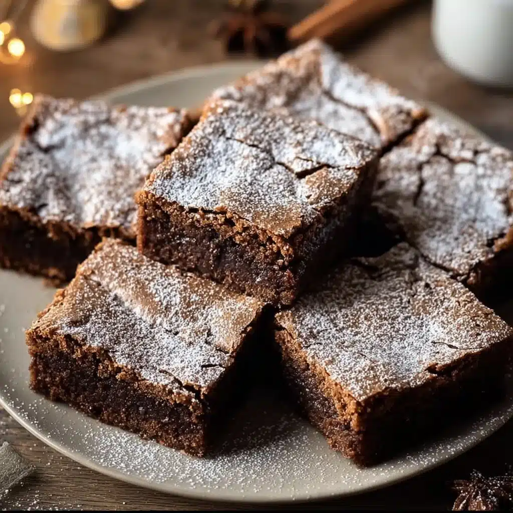 Decadent Gingerbread Brownies topped with creamy frosting and festive decorations