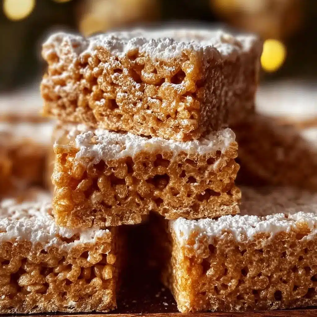 Delicious Gingerbread Rice Krispie Treats topped with holiday decorations.