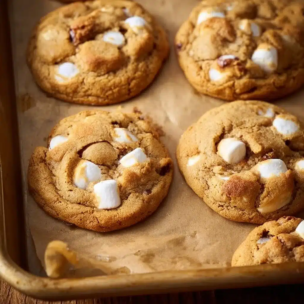 Gluten-free peanut butter marshmallow cookies on a rustic wooden table