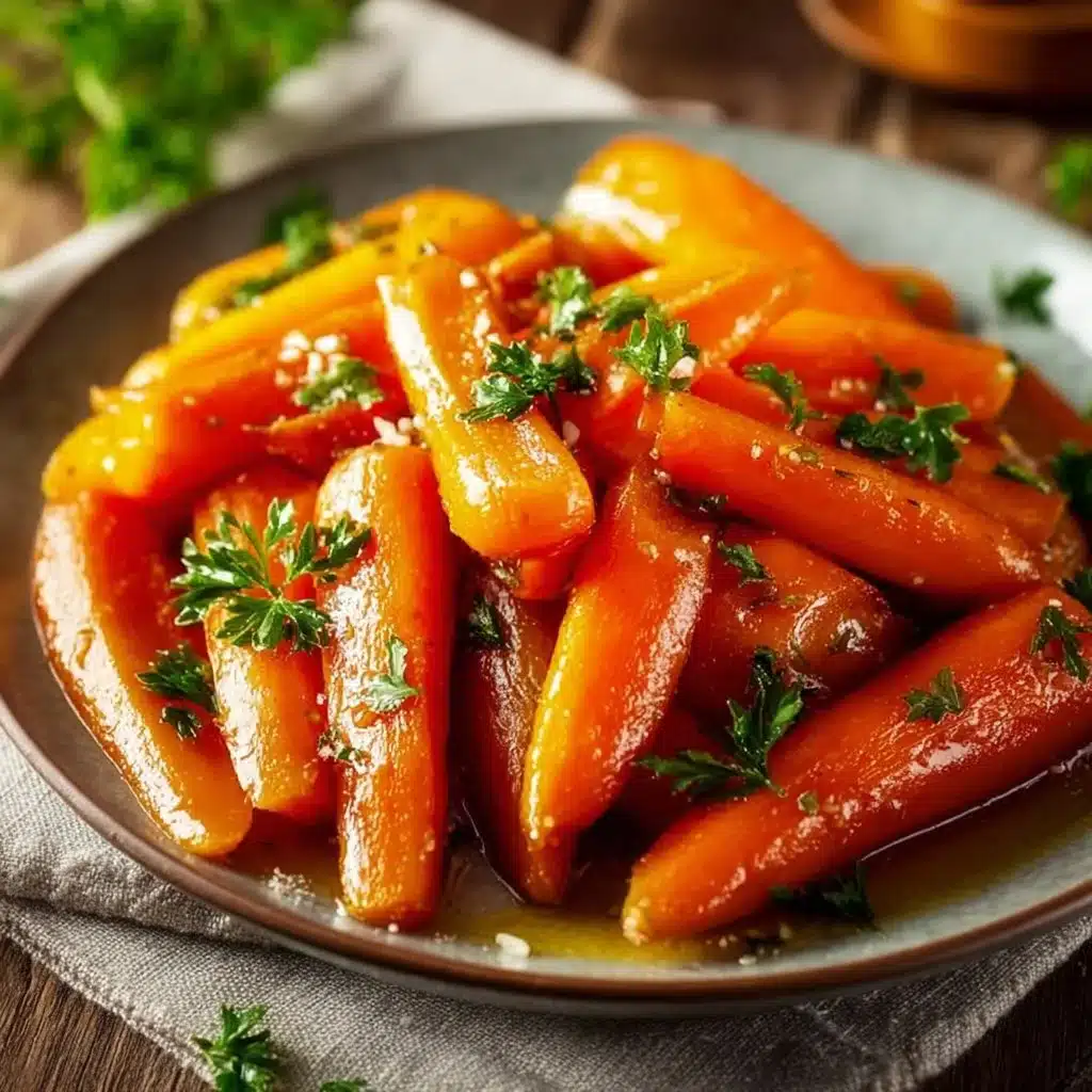 A colorful plate of honey glazed carrots garnished with herbs
