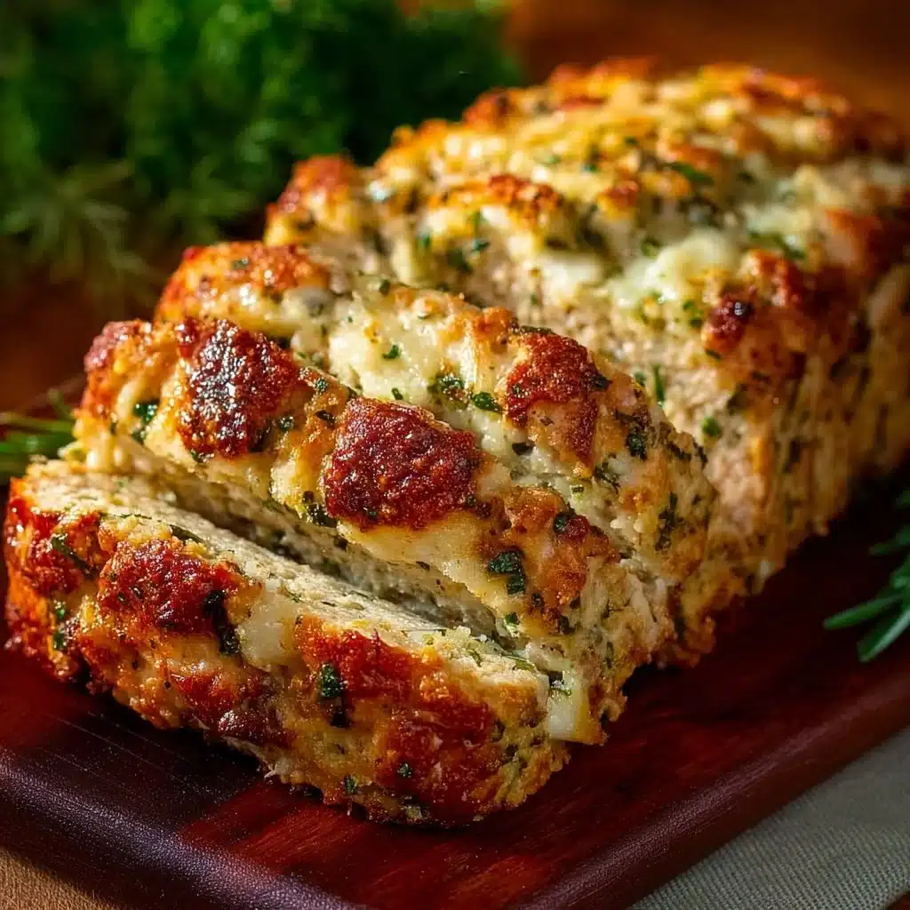 Delicious Italian Chicken Meatloaf served with fresh herbs.