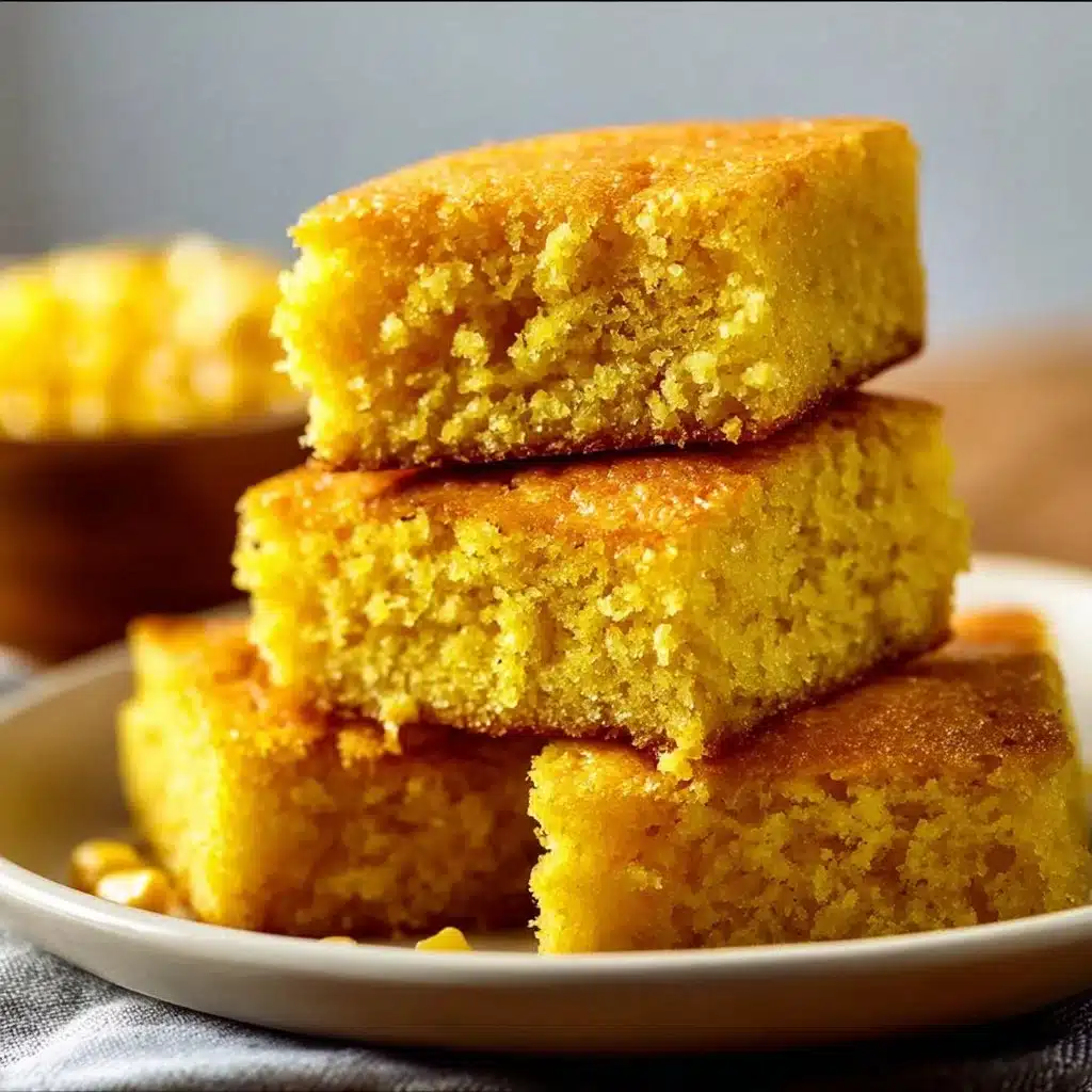 A delicious slice of Jiffy Cornbread served on a plate with butter
