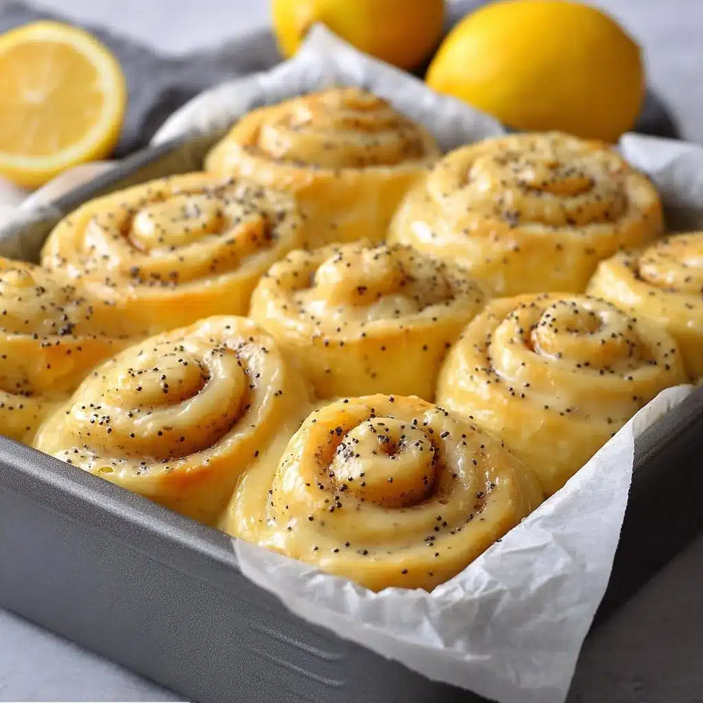 Freshly baked lemon rolls topped with icing and lemon zest