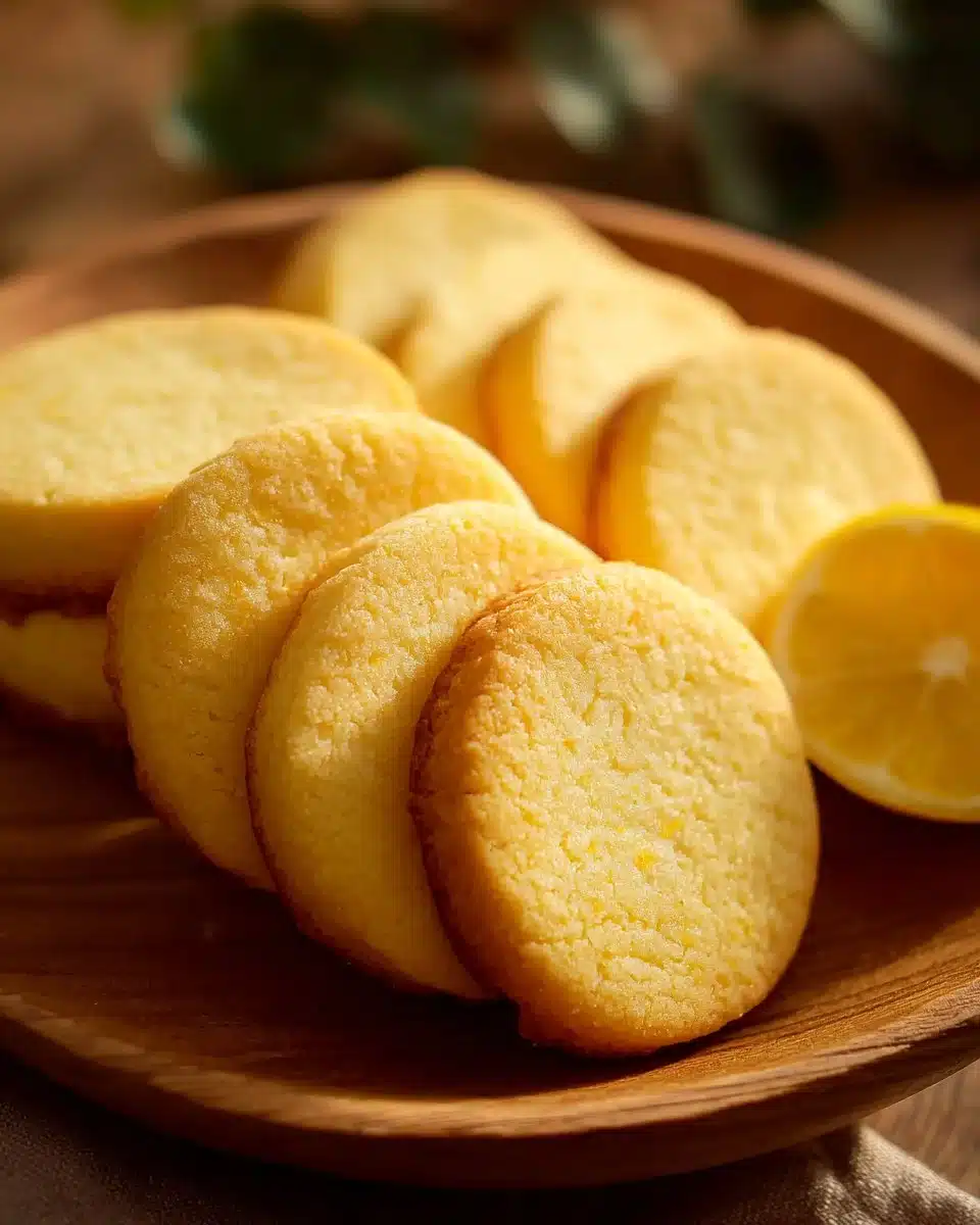 Freshly baked lemon slice-and-bake cookies on a cooling rack