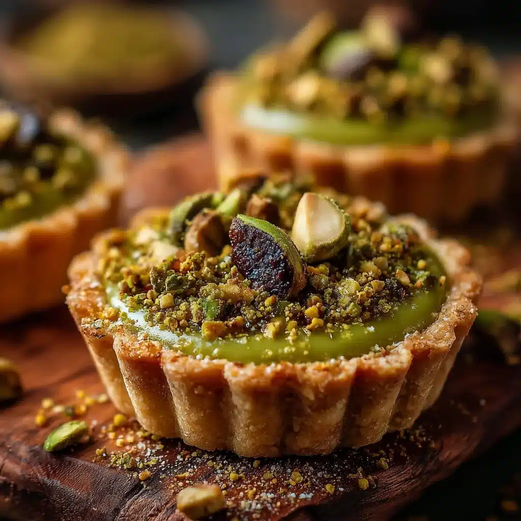 Delicious mini pistachio tartlets topped with crushed pistachios