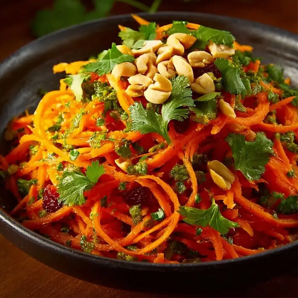 Bowl of Moroccan Carrot Salad garnished with herbs and spices