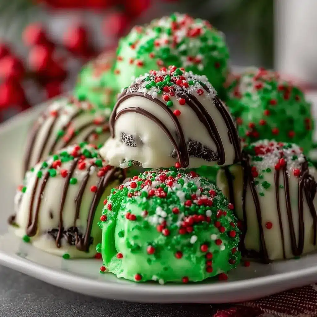 Delicious No-Bake Grinch Oreo Truffles decorated for the holidays