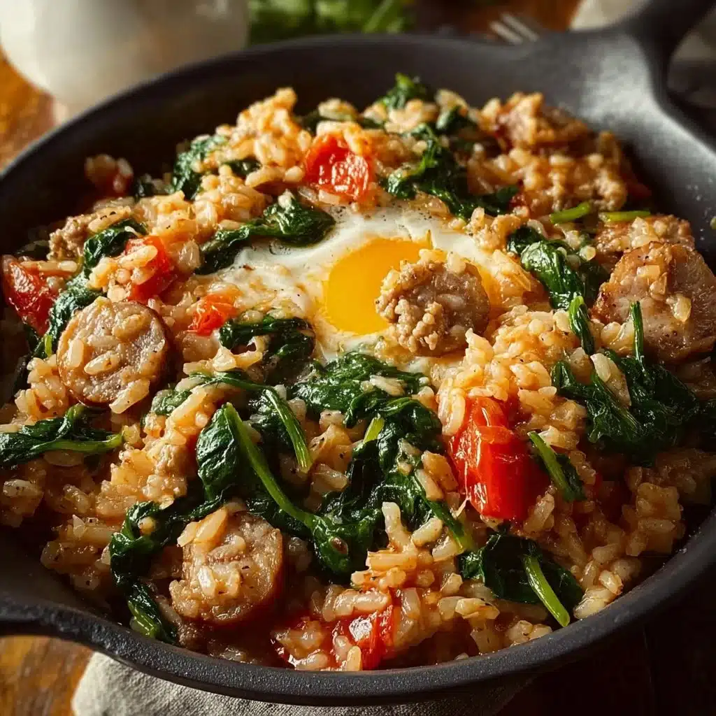 One-Pan Spicy Italian Sausage and Rice dish served in a skillet