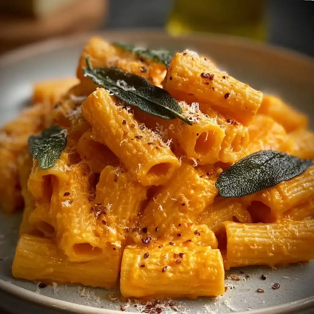 Delicious Pumpkin Sage Rigatoni served with fresh herbs
