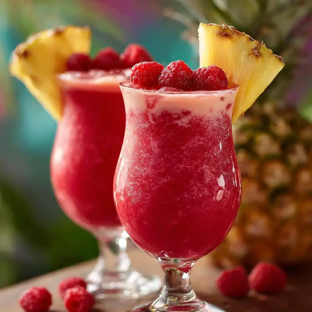 Raspberry Colada Twist cocktail with fresh raspberries and coconut
