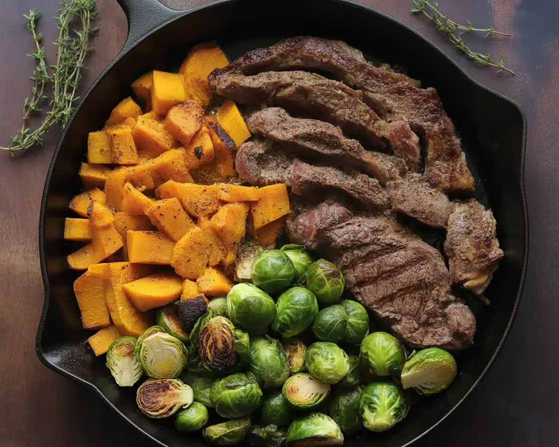 Delicious butternut squash garlic steak served with herbs and seasonings.