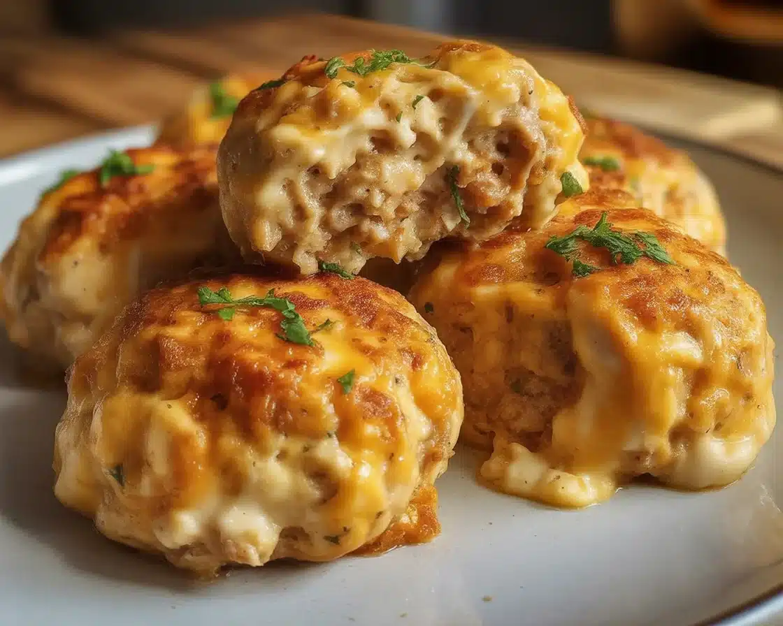 Garlic Parmesan Cheeseburger Bombs with ground beef and melted cheese in biscuit dough.