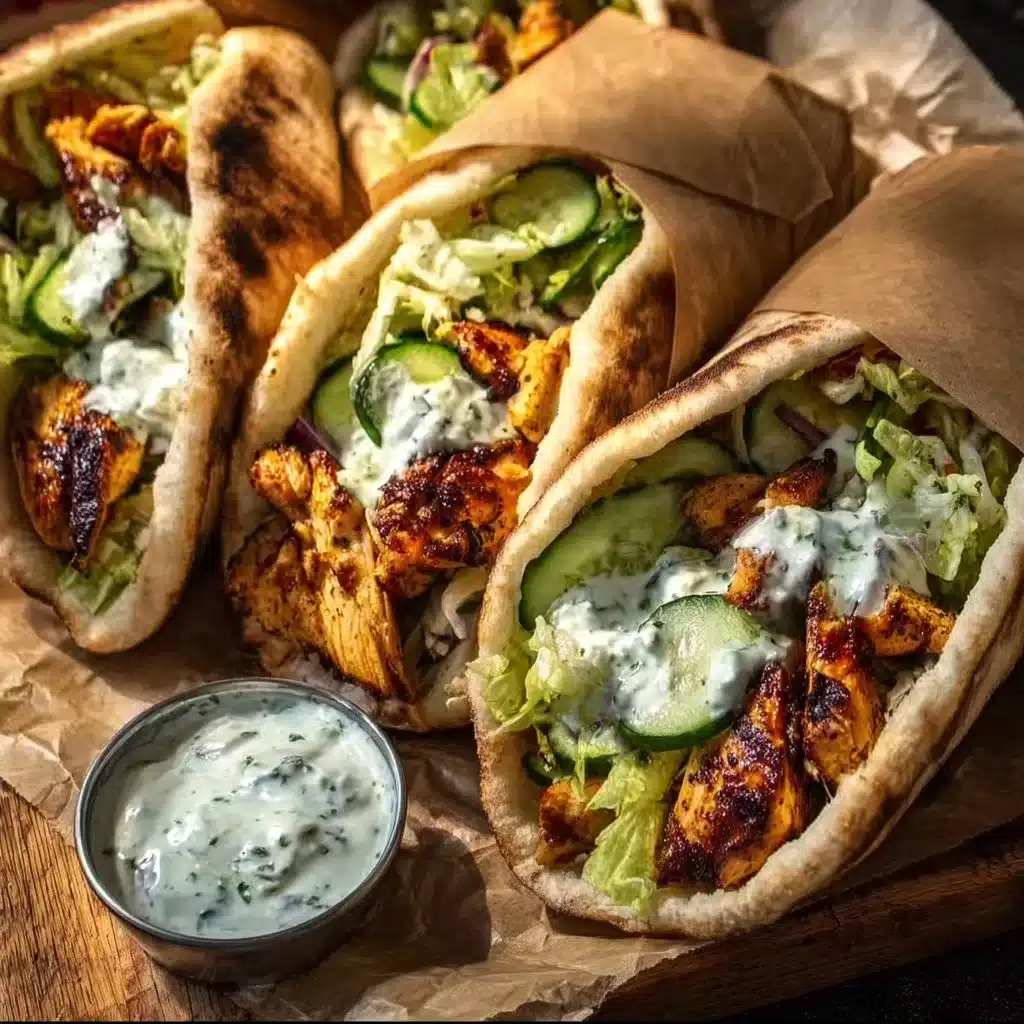 Sheet Pan Chicken Pitas topped with fresh vegetables and sauces.