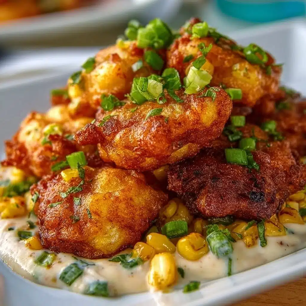 Delicious shrimp and corn fritters served on a plate.