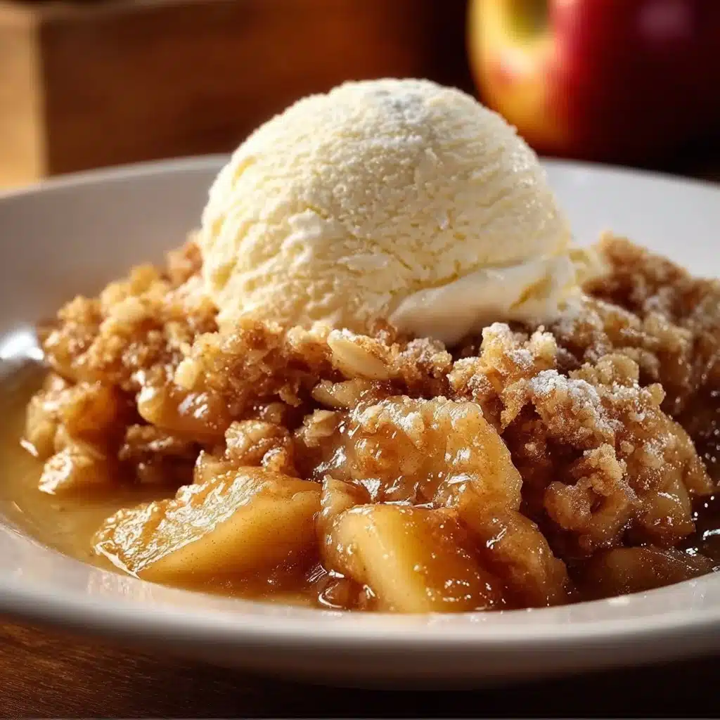 Delicious slow cooker apple crisp dessert topped with crumble and served in a bowl.