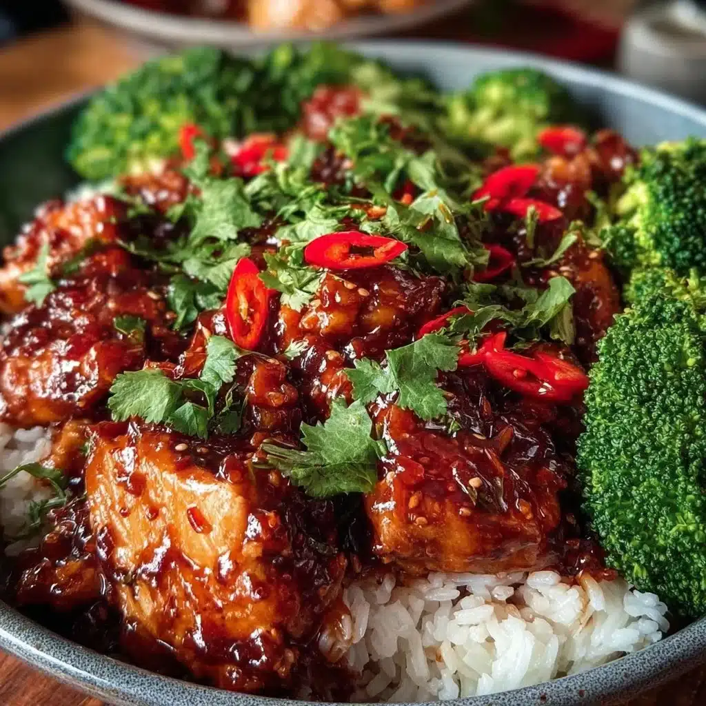 Slow Cooker Honey Sriracha Chicken served on a plate with garnishes