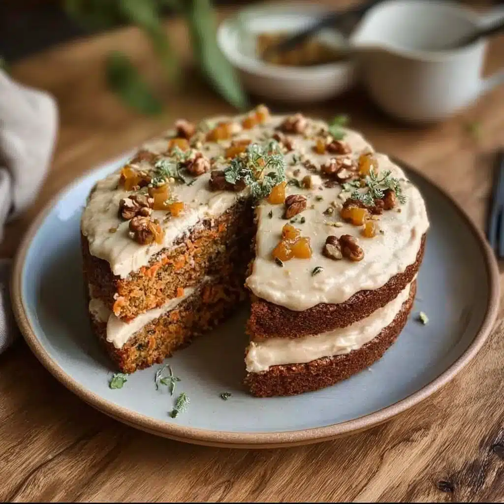 Delicious spiced tea carrot cake topped with cream cheese frosting