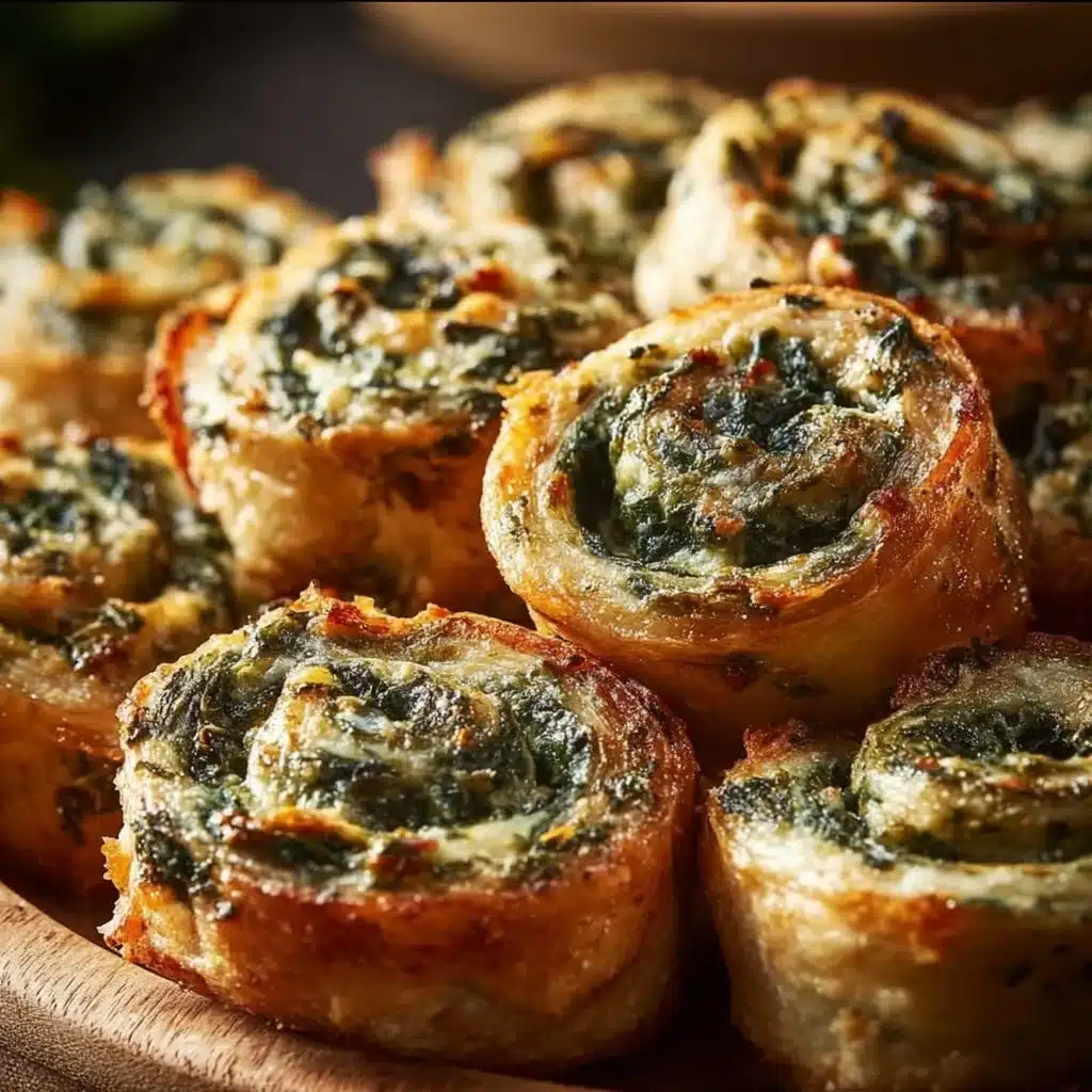 Pinwheels filled with creamy spinach dip, perfect for appetizers or snacks.