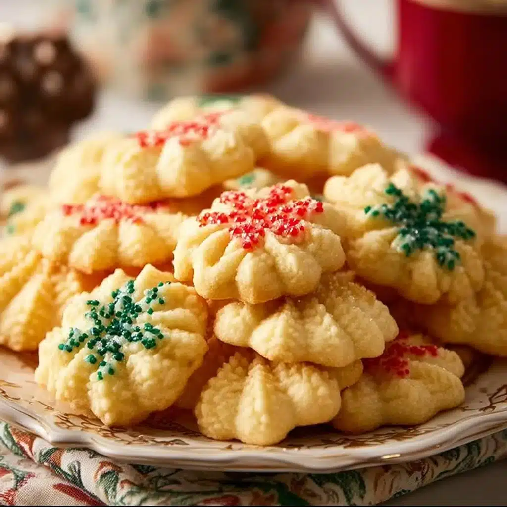 Deliciously baked spritz cookies arranged on a platter