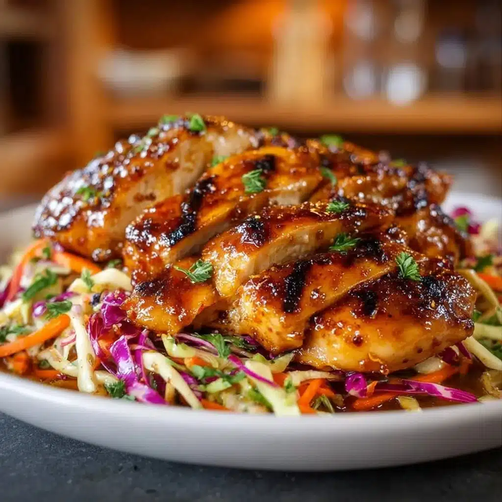 Sticky apple cider chicken served with autumn slaw in a cozy fall setting
