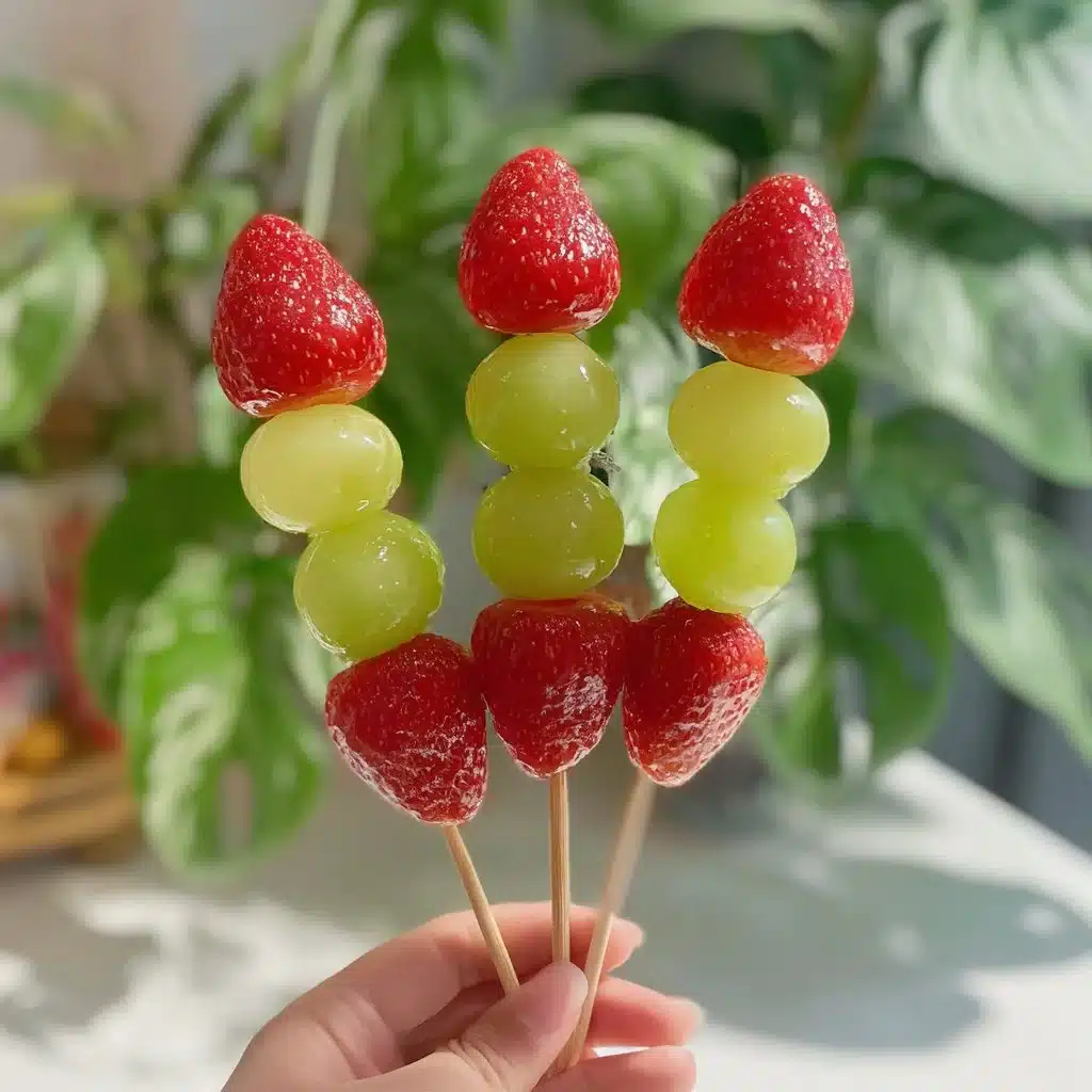 Delicious Tanghulu, a traditional Chinese candy made with skewered fruits and sugar glaze.