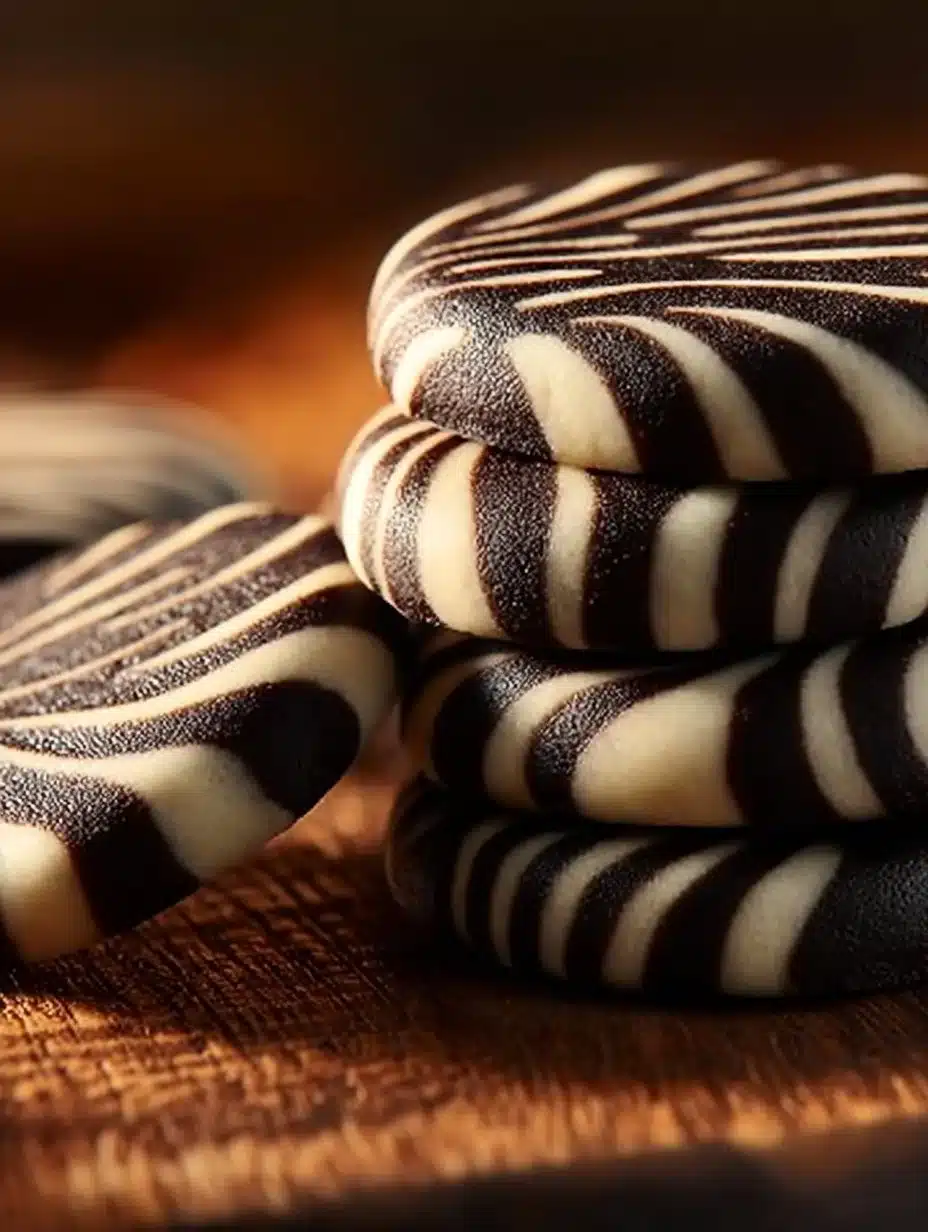 Delicious homemade Zebra Cookies with a chocolate and vanilla swirl design.