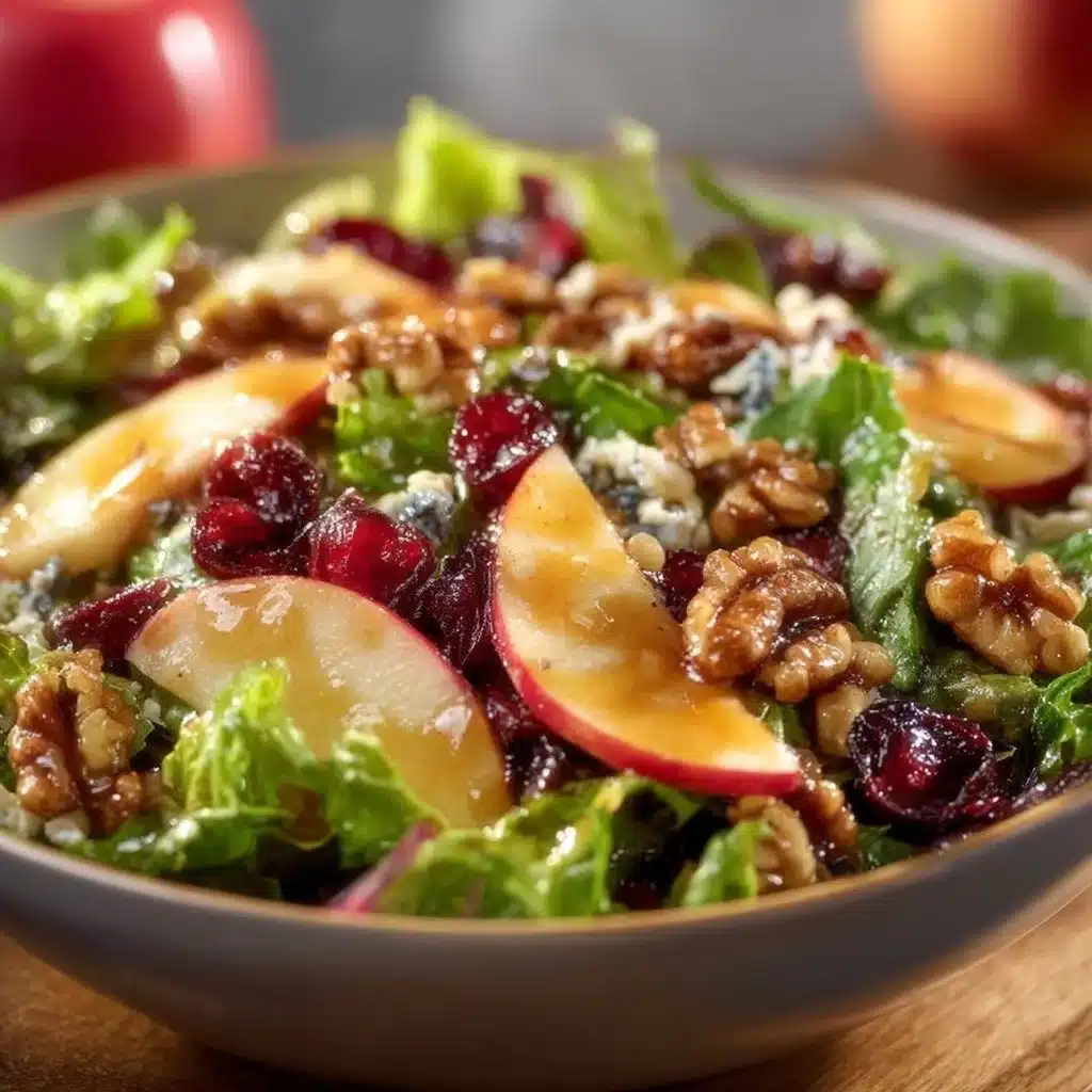 Zesty apple walnut cranberry salad drizzled with maple dressing